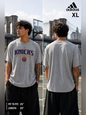 Adidas Knicks Basketball Graphic Tee men’s sz XL Gray Oversized NBA Shirt NY go